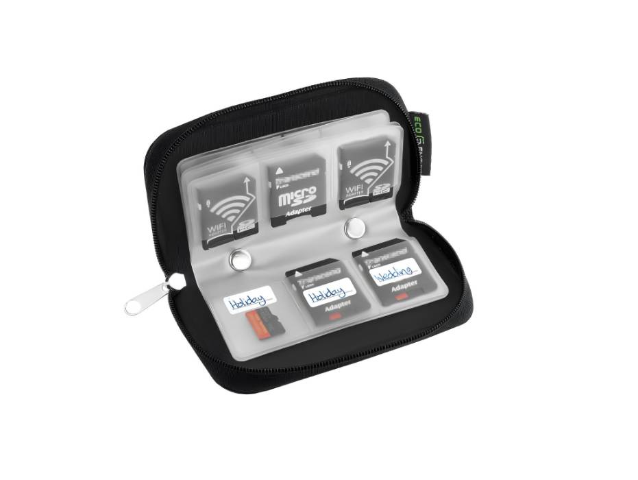 Eco-Fused Memory Card Case - Fits up to 22x SD, SDHC, Micro SD, Mini SD and 4X CF - Holder with 22 Slots (Black)