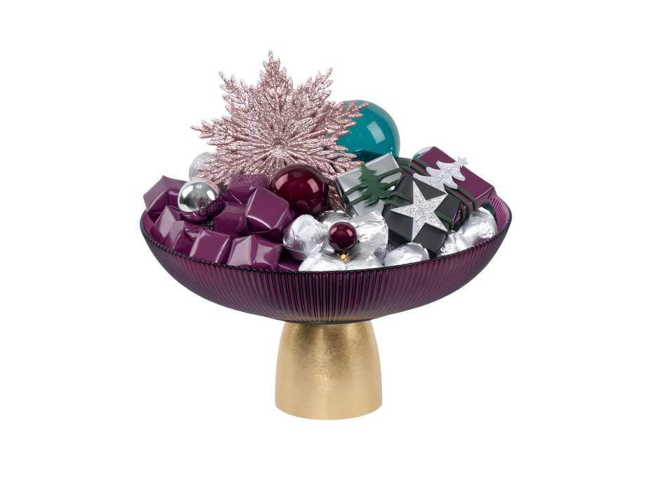 Patchi Glass Bowl Purple & Gold, 1185g (25 x 25 x 13 cm)