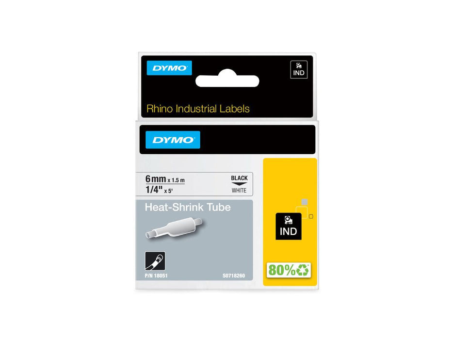 Dymo 18051 Heat Shrink Tube, 6mm, Black On White - Altimus