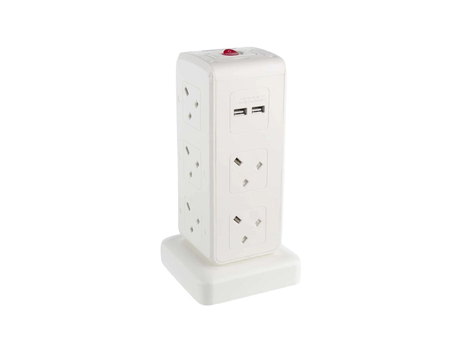 Oshtraco 10 Way Power Extension Cord With 4 USB Ports, 2 meter- White (OTC-PT10-2M)