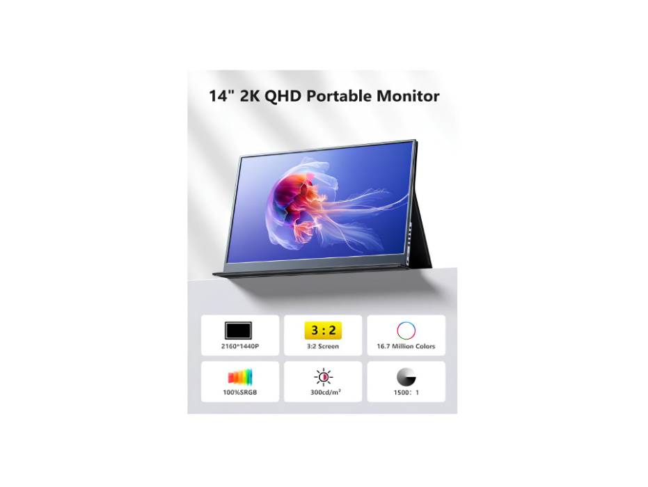 MagicRaven Portable Monitor, 14" 2KComputer Screen with Speaker