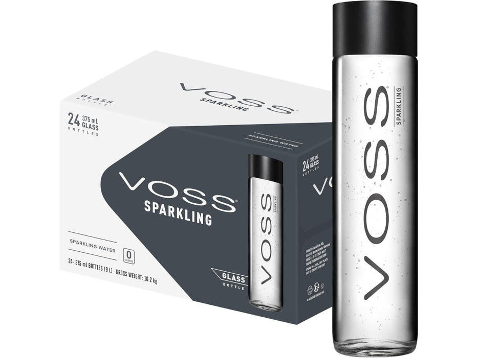 Voss Premium Sparkling Water Glass Bottles, 24 x 375ml
