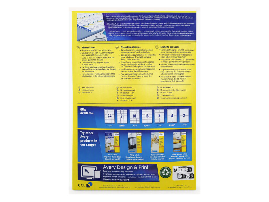 Avery L7168 Address Labels 199.6 x 143.5mm, White, 100sheets-pack
