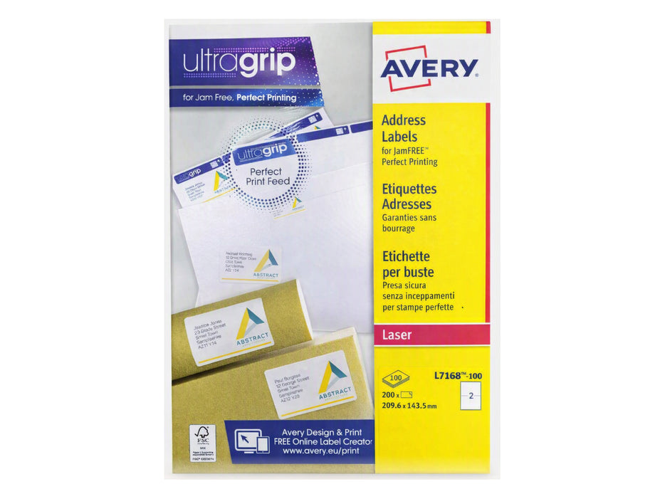 Avery L7168 Address Labels 199.6 x 143.5mm, White, 100sheets-pack