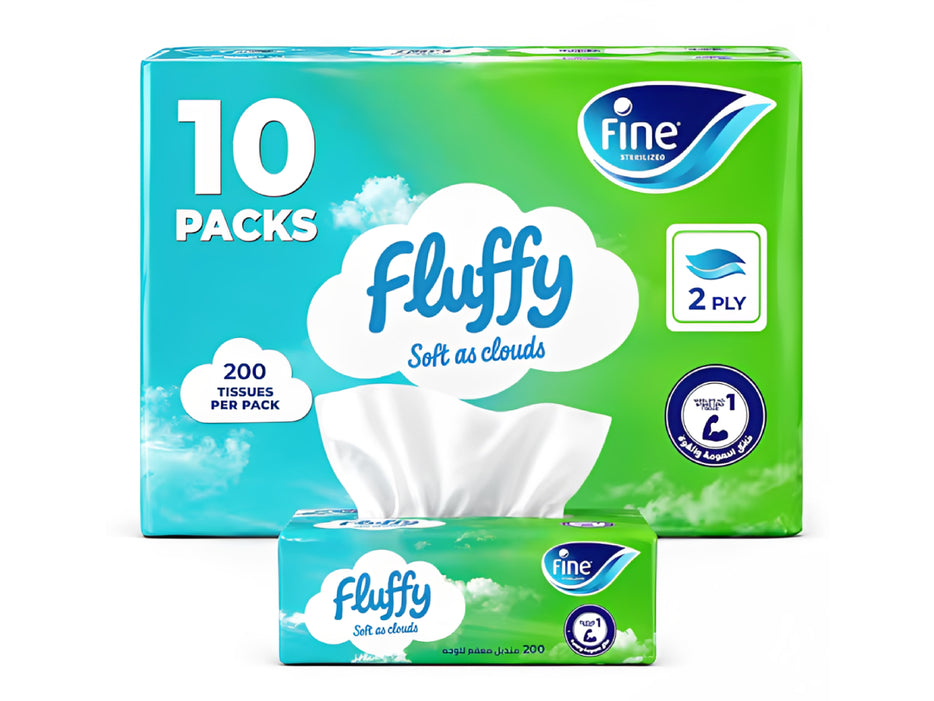 Fine Facial Fluffy Tissue 200's 2PLY, Pack of 10