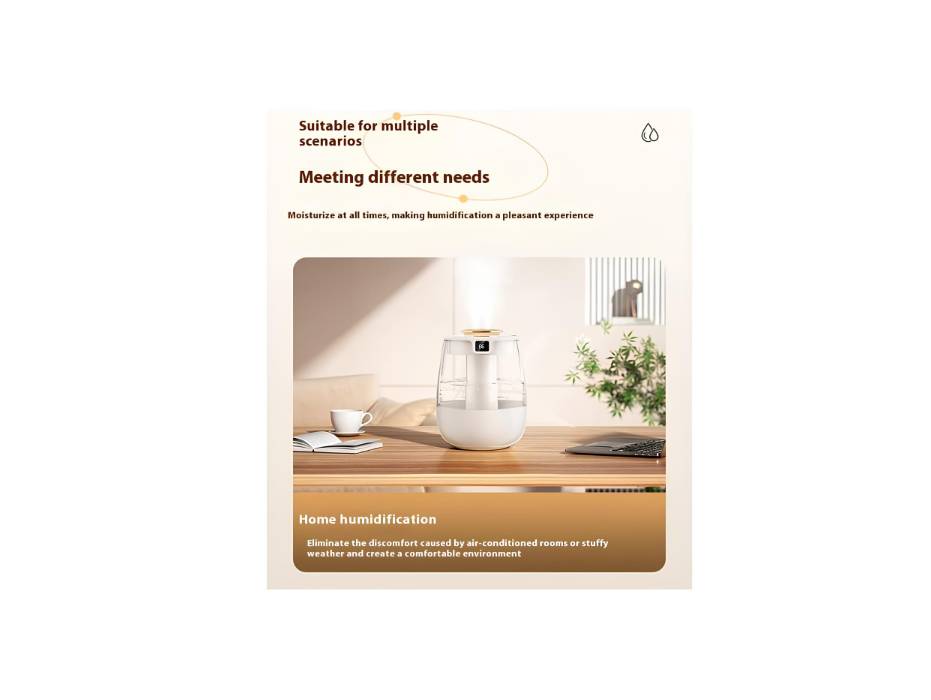 Air Humidifier Ultra Quiet Room Essential Oil Diffuser USB Power Supply with Humidity Display, 1.5L Capacity