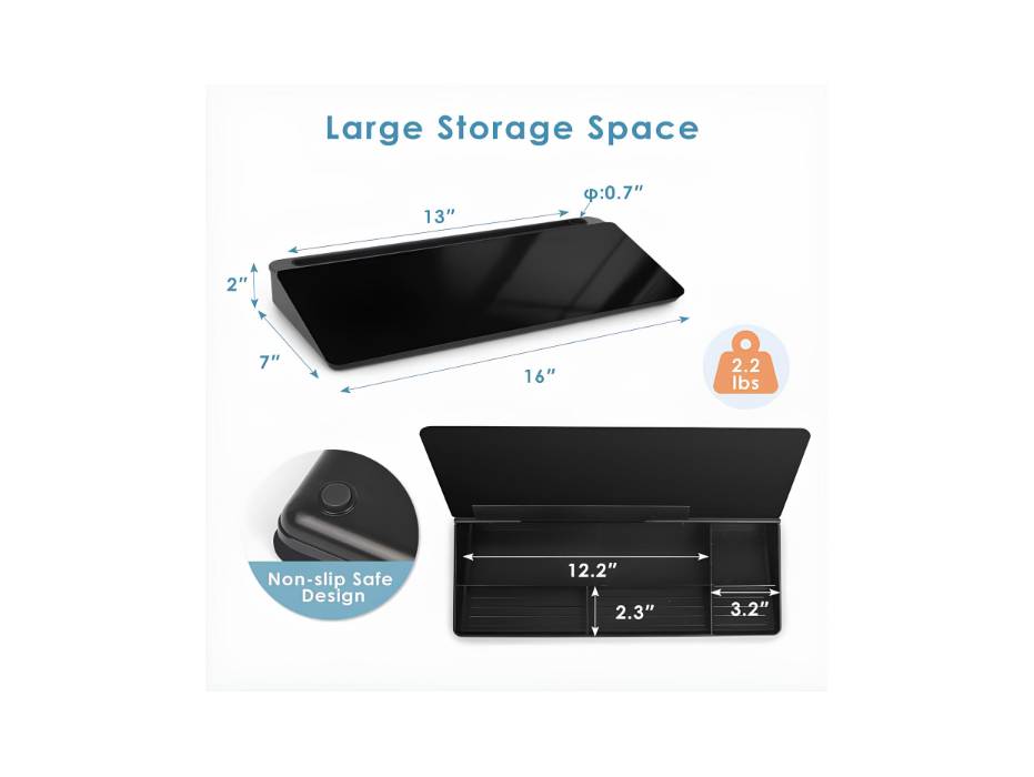 Glass Desktop Dry Erase Board with Storage, Black