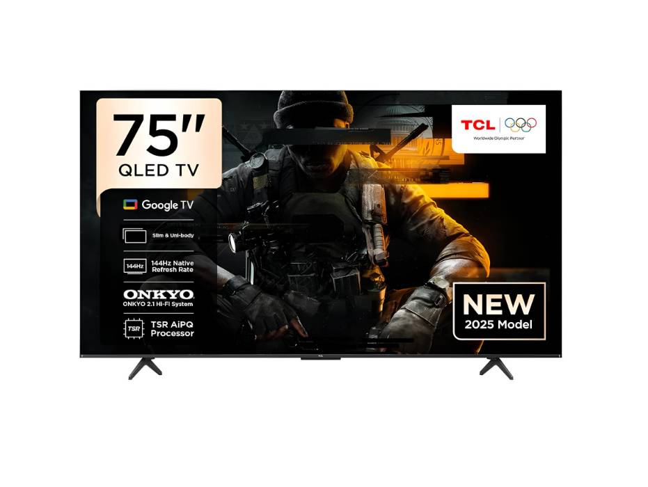 TCL 75T8C 75 Inch Smart TV 4K QLED Colorful Quantum Crystal HDR 10+ Gaming Google TV, 144Hz Native Refresh Rate, ONKYO 2.1 Hi-Fi, Dolby Atmos, DTS Virtual X, MEMC, Game Master