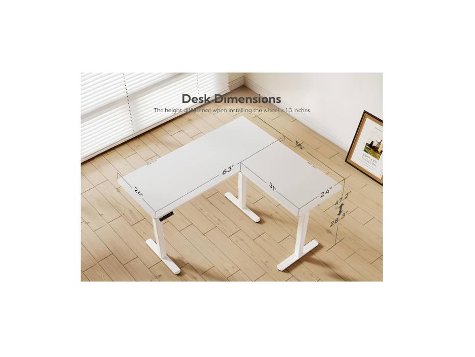 Claiks L Shaped Standing Desk Adjustable Height, Dual Motor Electric Corner Standing Desk, 63x55 inch Sit Stand up Desk with Splice Board, White