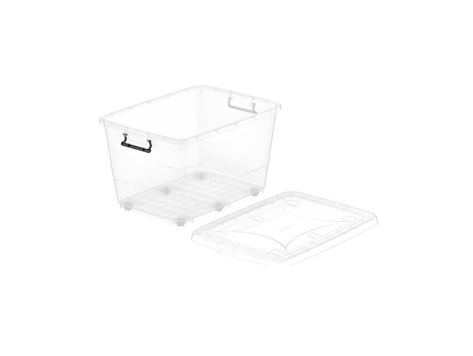 Cosmoplast 55 Litre Clear Plastic Storage Box With Wheels & Lockable Lid, Transparent