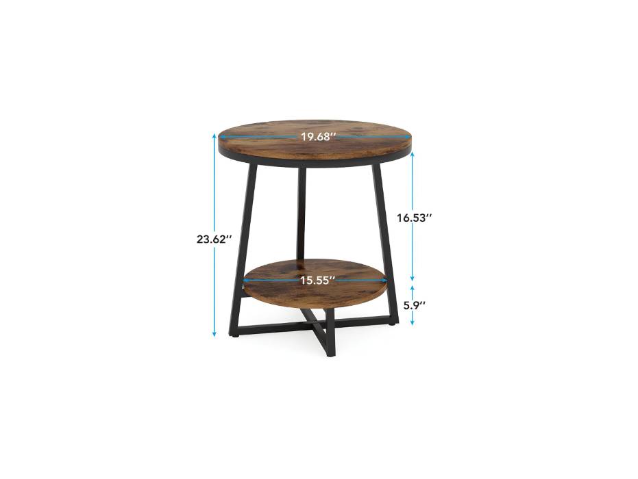 Tribesigns End Table, 2 Tier Round Side Table with Storage Shelf, Industrial Nightstand Bedside Table Coffee Accent Table for Living Room Bedroom Small Space, Rustic Brown