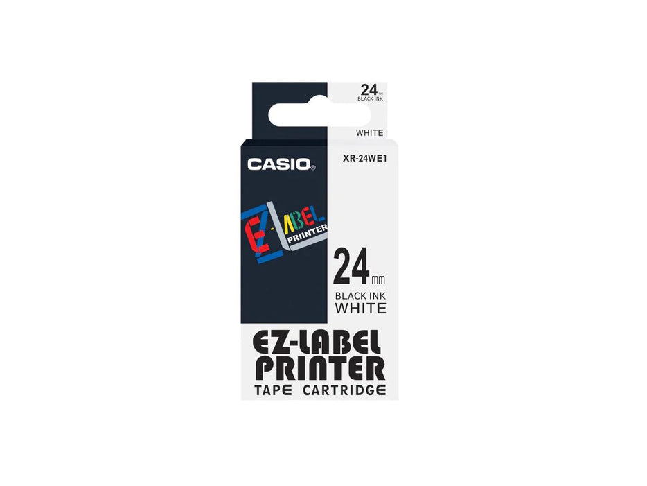 Casio XR-24WE1 Tape Cassette, 24mm X 8m, Black on White