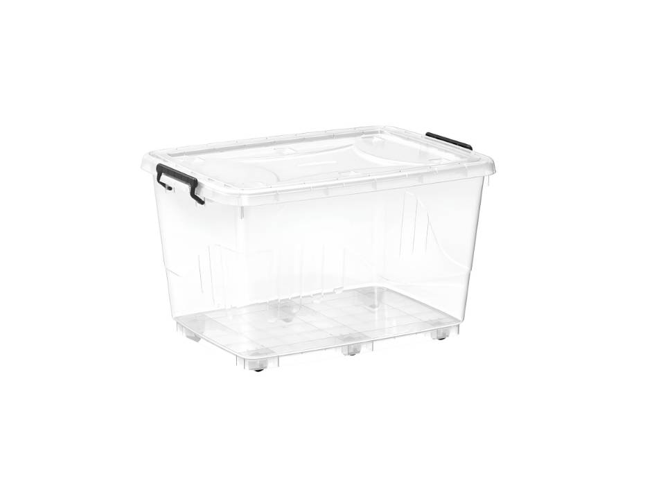 Cosmoplast 82 Litre Clear Plastic Storage Box With Wheels & Lockable Lid, Transparent