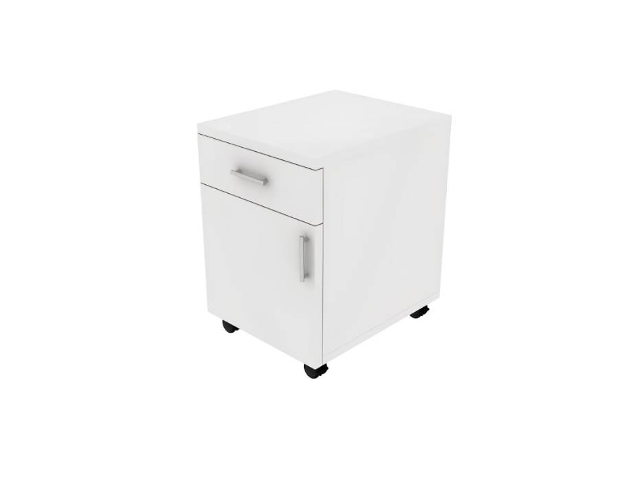 RIGID Wooden Mobile Pedestal Filing Cabinet with Drawer & Door, Under Desk Storage Unit with Wheels, Bedside Organizer for Home & Office , White (50D x 40W x 56H CM)