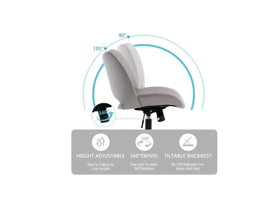 YOUTASTE Ergonomic Office Desk Chair for Home Computer Vanity Study Bedroom Makeup Room with Wheels and Back Swivel Adjustable Rolling Faux Leather Modern, Gray