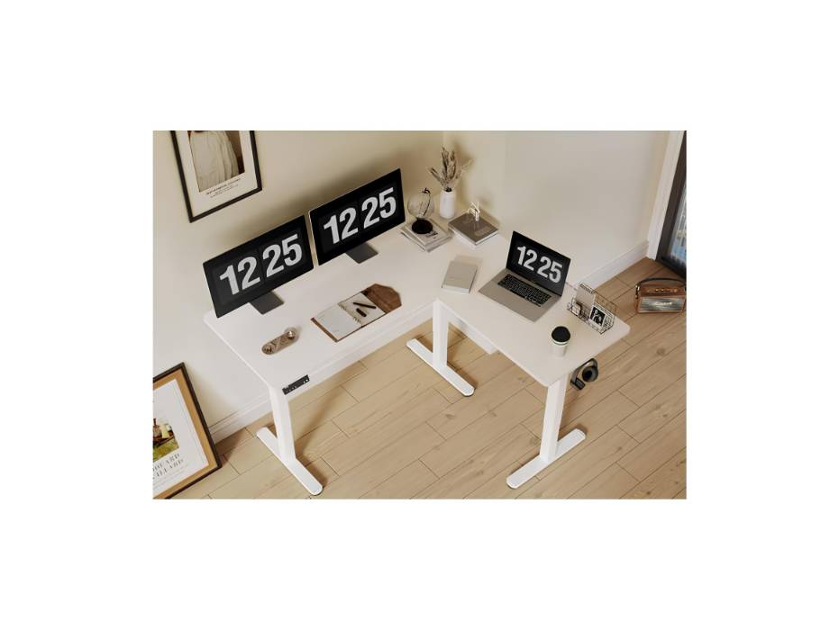 Claiks L Shaped Standing Desk Adjustable Height, Dual Motor Electric Corner Standing Desk, 63x55 inch Sit Stand up Desk with Splice Board, White