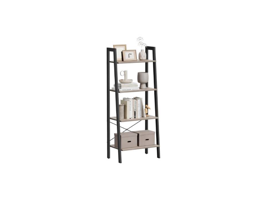 VASAGLE Ladder Shelf, 4-Tier Bookshelf, Storage Rack, Bookcase with Steel Frame, for Living Room, Home Office, Kitchen, Bedroom, Industrial Style, Greige and Black