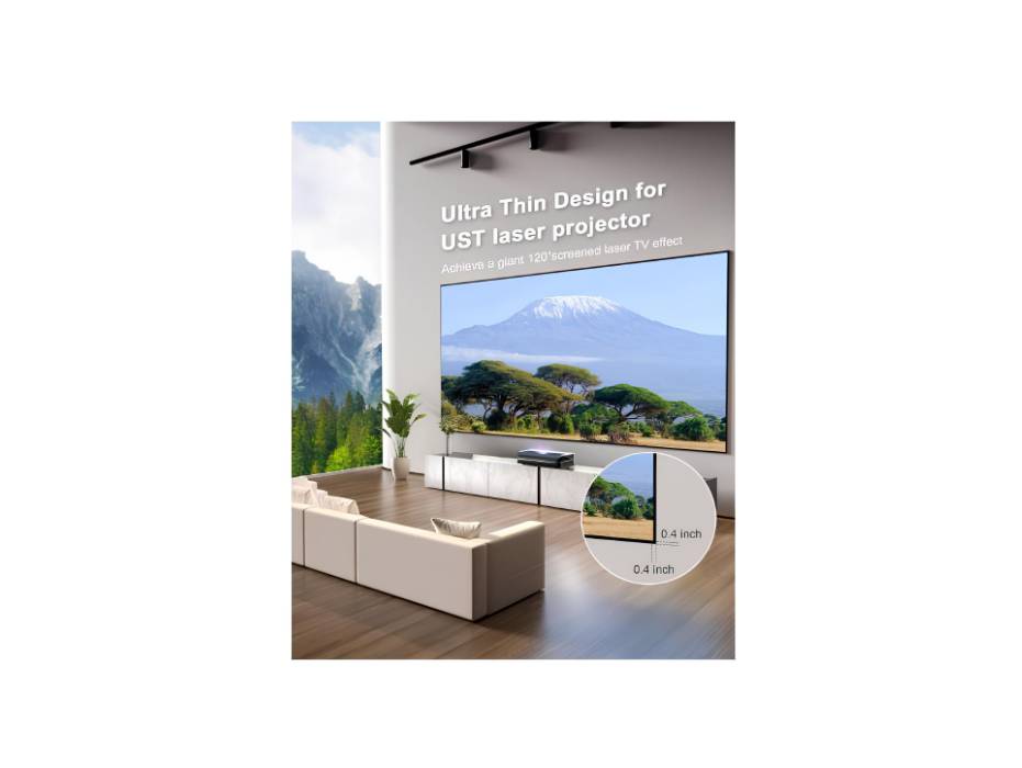 AWOL VISION Ambient Light Rejecting (ALR) Projector Screen for Ultra Short Throw(UST) Projector, 120" Fixed Frame 95% Ceiling Light Rejecting(CLR), Active 3D - C120