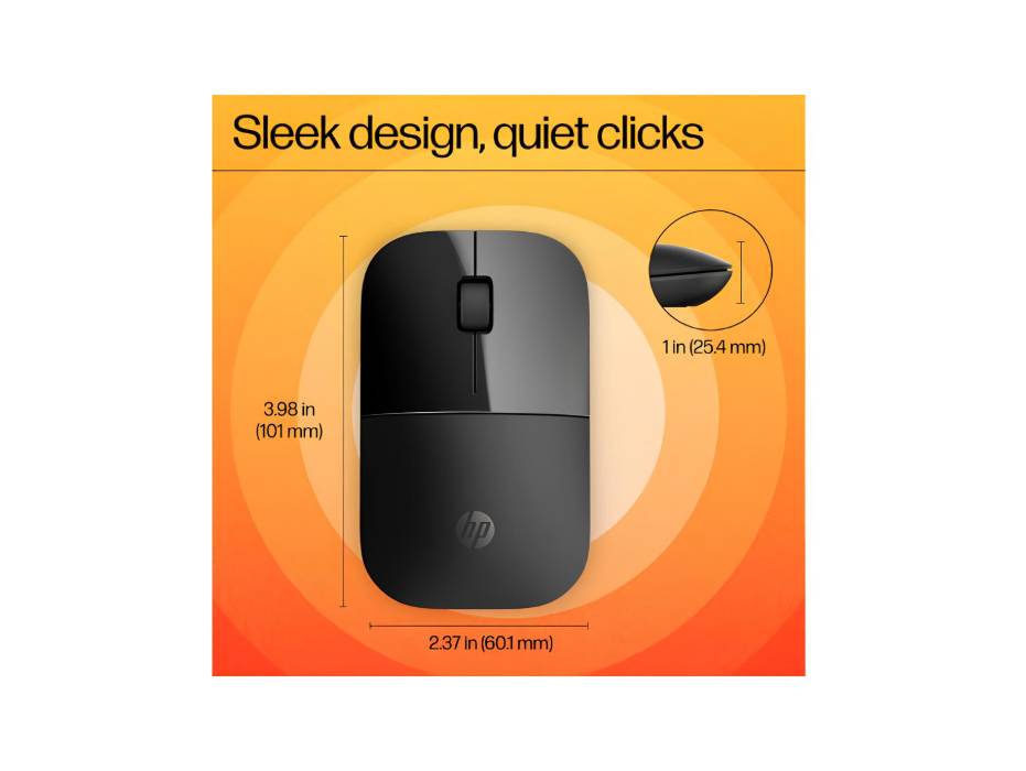 HP Z3700 Wireless Mouse, Ambidextrous, Optical, RF Wireless, 1200 DPI, Black (V0L79AA)