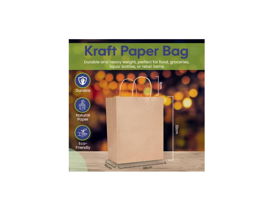 Twisted Handle Kraft Brown 32 x 28 x 16cm Paper Bag - Pack of 50