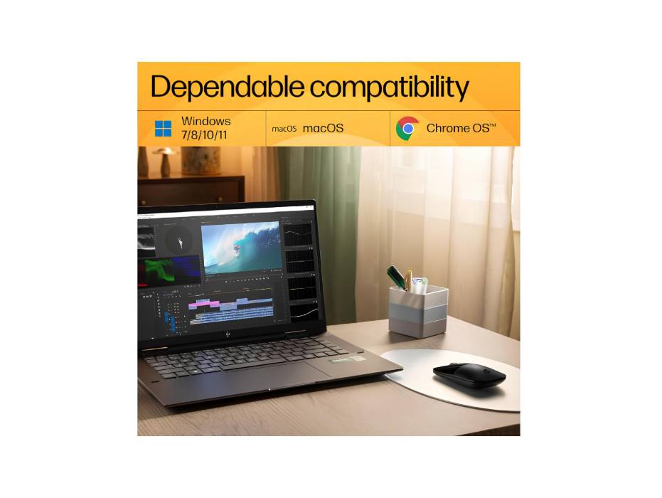 HP Z3700 Wireless Mouse, Ambidextrous, Optical, RF Wireless, 1200 DPI, Black (V0L79AA)