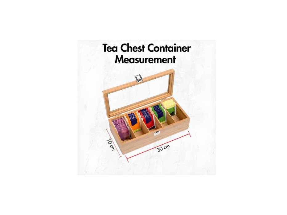 Tea Bag Organizer, Wooden Tea Box with Transparent Hinged Lid