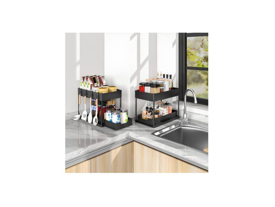 Under Sink Shelf Storage Organizer with Sliding Pull Out Drawer, 15.6 * 8.6 * 13.2cm, Black
