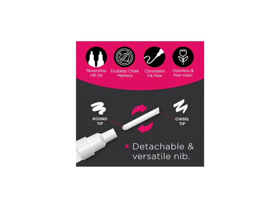 White Chalk Markers Fine Tip (4 Pack 3mm) - Wet & Dry Erase Chalk Pens