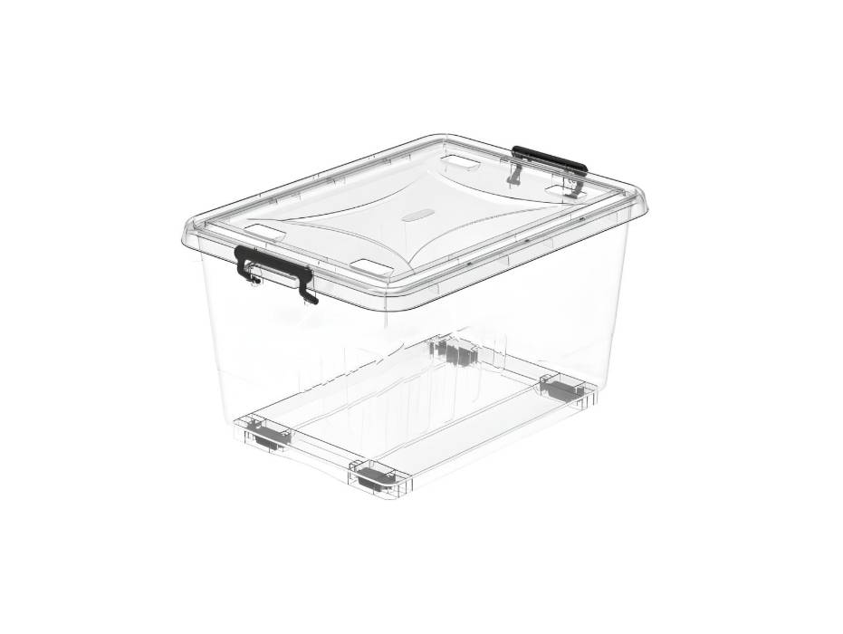 Cosmoplast 33 Litre Clear Plastic Storage Box With Wheels & Lockable Lid, Transparent