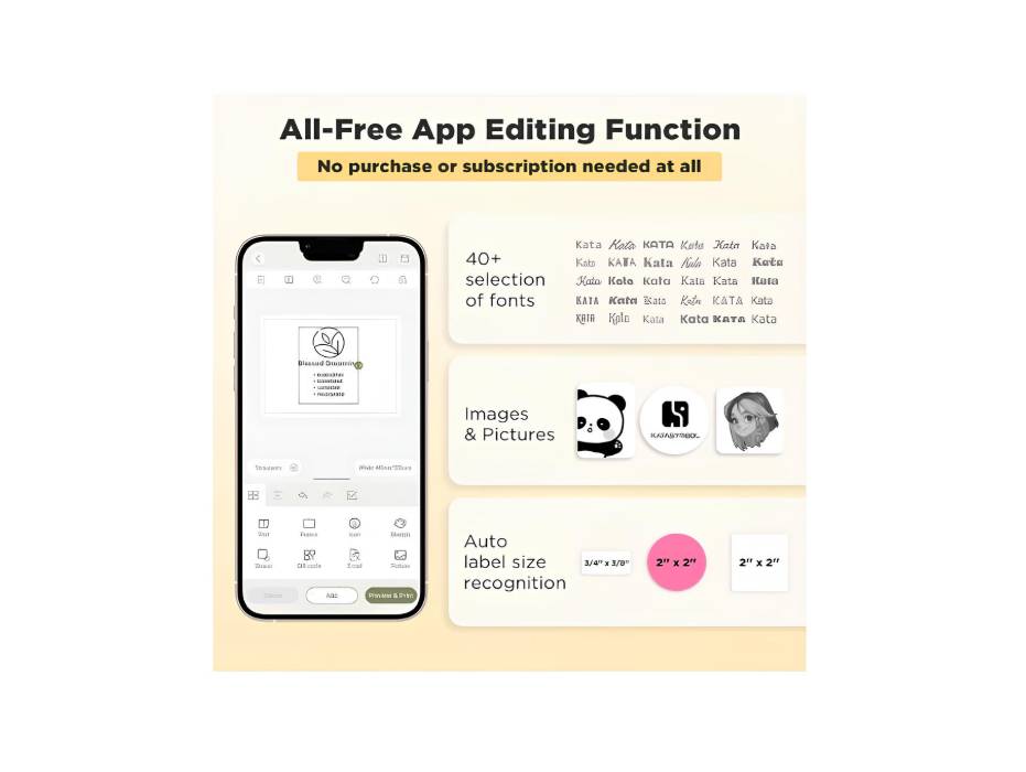 SUPVAN T50M Pro Bluetooth Label Maker Machine, Versatile App with 40 Fonts and 450+ Icons, Inkless Labeler