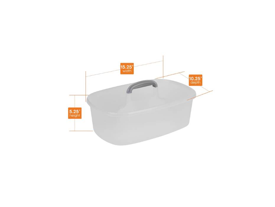 Cleaning Handle Bucket Rectangular Storage Caddy, Clear/Silver, 1.5 Gallons, Translucent