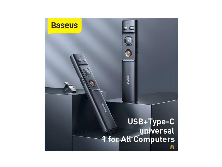 Baseus Orange Dot Red Light Multifunctional Wireless Remote Presenter, Rechargeable, for PC/Mac/Android/iOS (With AI)
