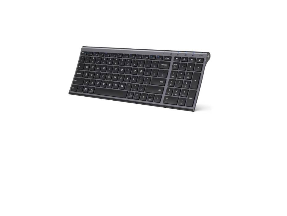 iClever Bluetooth Keyboard BK10, Multi Device Keyboard Rechargeable with Number Pad Ergonomic Design Full Size, Grey Black
