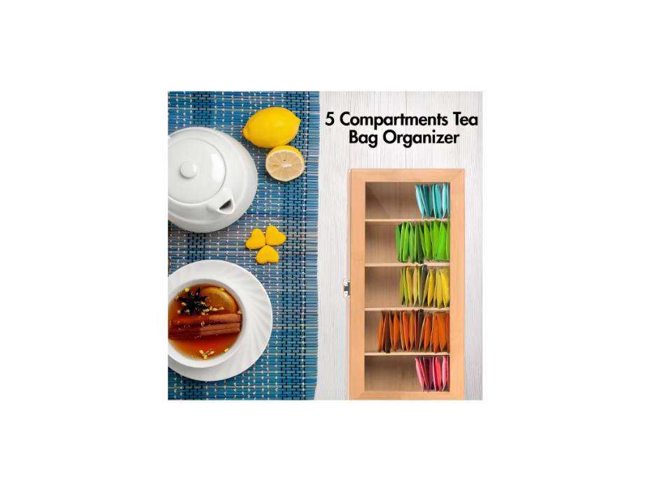 Tea Bag Organizer, Wooden Tea Box with Transparent Hinged Lid