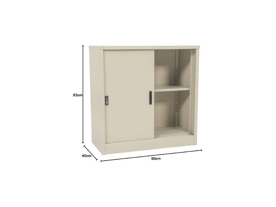 RIGID Steel Sliding Door Cupboard Low Hight Steel Filing Cabinet with Shelves Storage, Beige