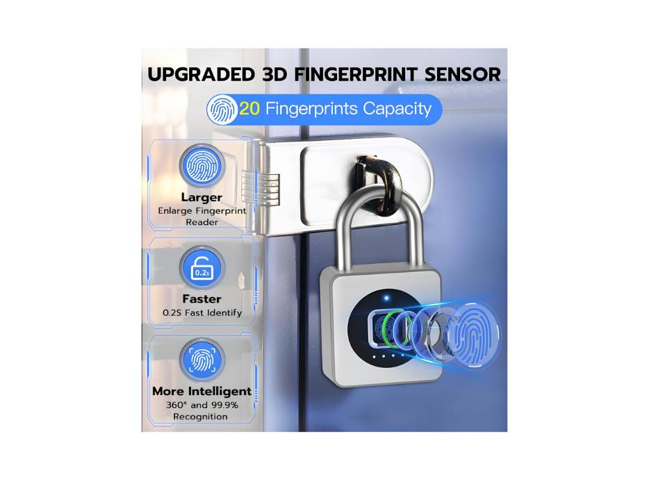 eLinkSmart Fingerprint Gym Locker Lock, Keyless Biometric Padlock, Weatherproof Electronic Digital Bluetooth App Smart Combo PadLock
