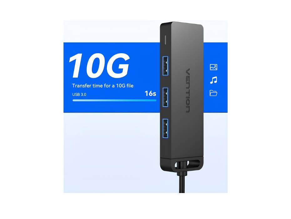 VENTION 4-Port USB 3.0 Hub Ultra-Slim Data USB Splitter (USB A, 1 Meter)