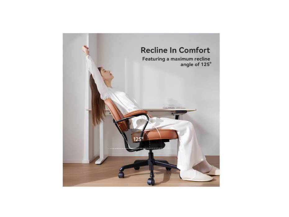 L3D Office Chair Cover PU Leather Computer Seat Covers Stretch Rotating Chair Slipcover with Elastic Bottom Universal Chair Protectors for Rotating Boss Chair, Brown, Large