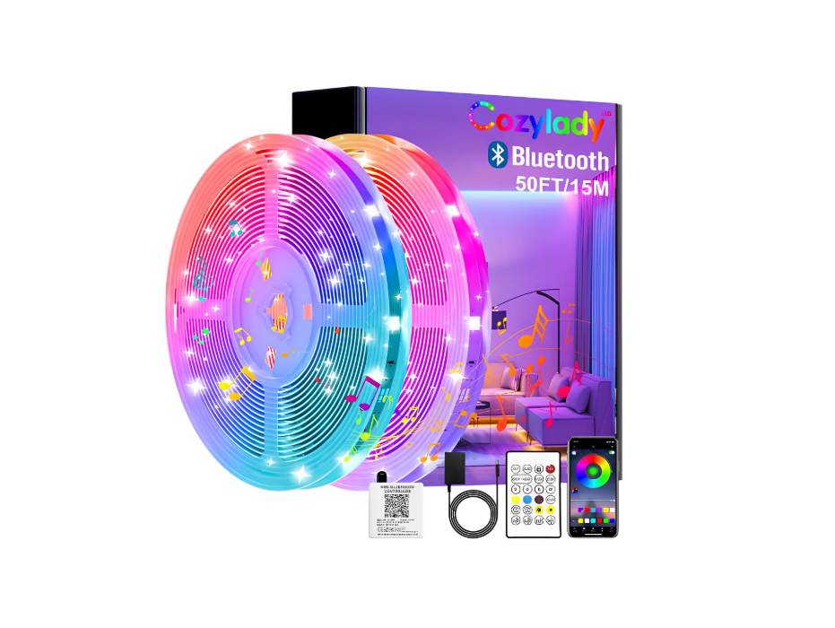 Cozylady 15m Smart LED Strip Lights - App Controlled LED Light Strips - 50ft RGB Music Sync LED Lights Strip for Bedroom Decor, Room Decor, Children's Room