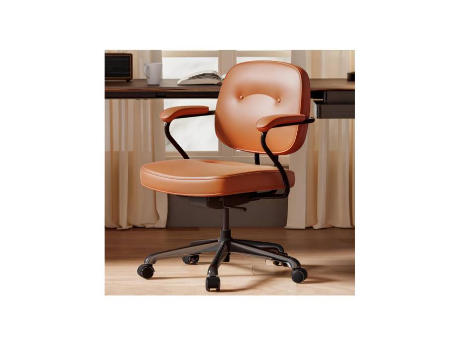 L3D Office Chair Cover PU Leather Computer Seat Covers Stretch Rotating Chair Slipcover with Elastic Bottom Universal Chair Protectors for Rotating Boss Chair, Brown, Large