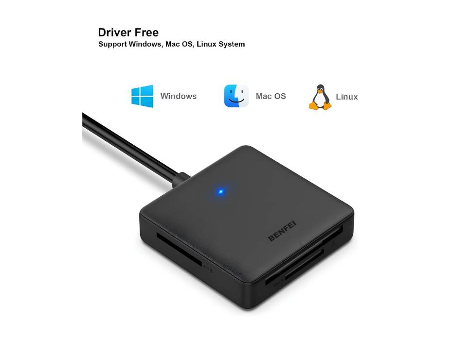 BENFEI 4in1 USB 3.0 and USB-C to SD Micro SD MS CF Card Reader Adapter, 4 Cards Simultaneously Read and Write