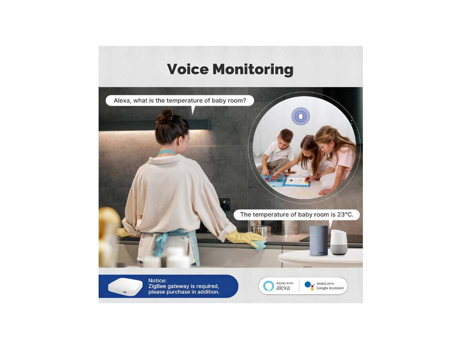 MOES ZigBee Smart Temperature and Humidity Monitor, Thermometer Hygrometer, Works with Tuya Smart Home APP, Compatible with Alexa & Google Home, Requires MOES Hub