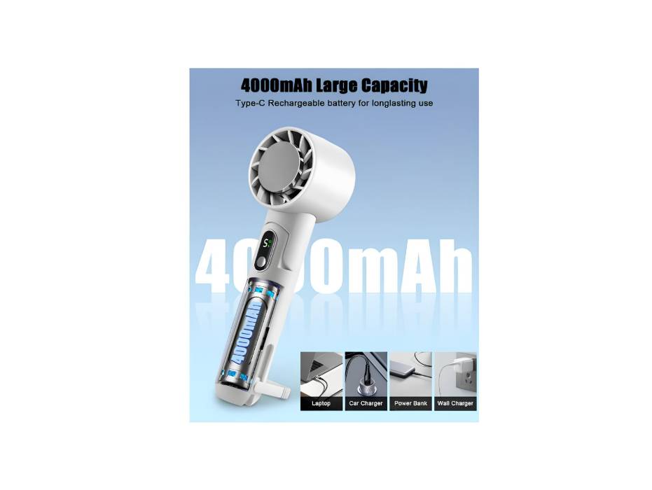 Handheld Fan with Cold Compress Function, Foldable, Rechargeable Fan with 4000mAh Battery, 5 Speeds LED Digital Display