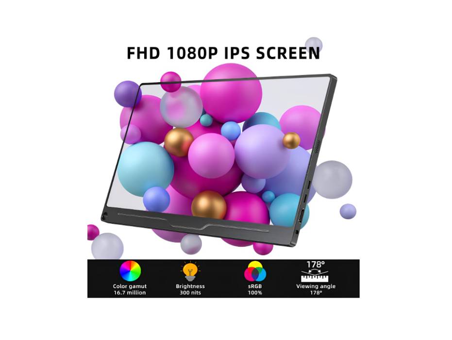 UPERFECT Portable Monitor, 15.6" IPS HDR 1920X1080 FHD Eye Care Screen USB C Gaming Monitor, with Dual Speaker