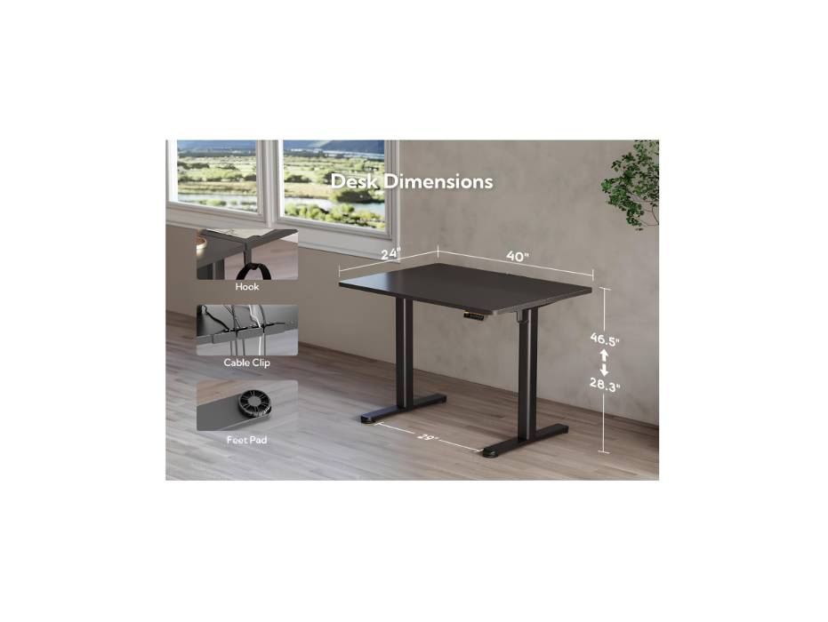 Electric Standing Desk, Adjustable Height Stand up Desk, 40x24 Inches Sit Stand Home Office Desk with Splice Board, Black
