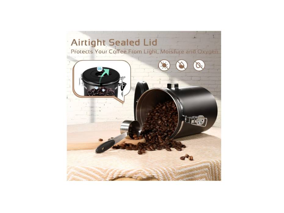 Airtight Coffee Canister, 1.8 Liters, Black