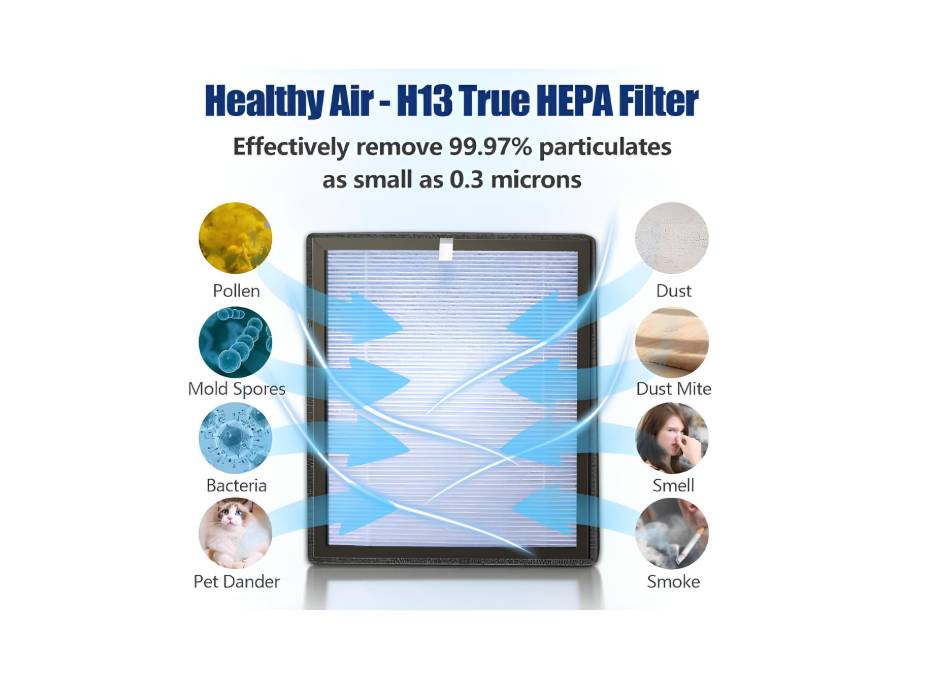 PINREK Replacement Filter for 610B, 868, ZS861 Air Purifier, True H13 HEPA Filter, Captures 99.97% of Dust, Smoke, Odors, VOCs, 1 Pack