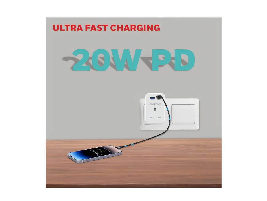Honeywell 3 Out Surge Cube, Spike Guard, 1 Outlet, PD20W & USB A Port, 255 Joules, Charge On The Go