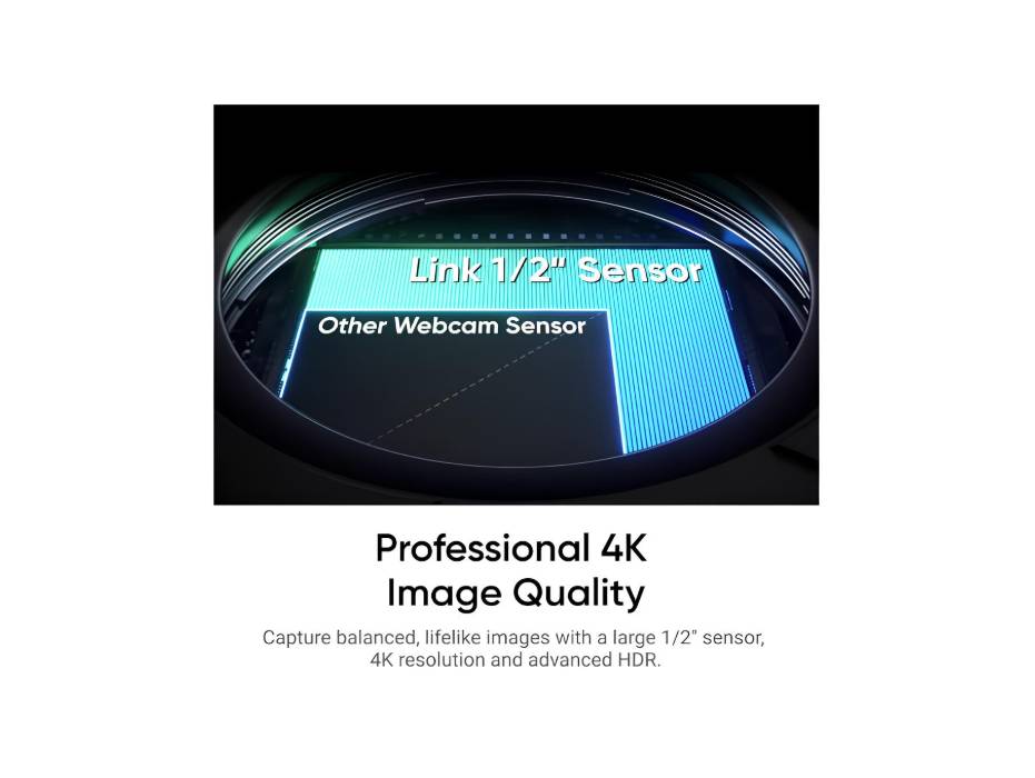 Insta360 Link 2 - PTZ 4K Webcam for PC/Mac, 1/2" Sensor, AI Tracking, HDR, AI Noise-Canceling Mic, Gesture Control for Streaming, Video Calls