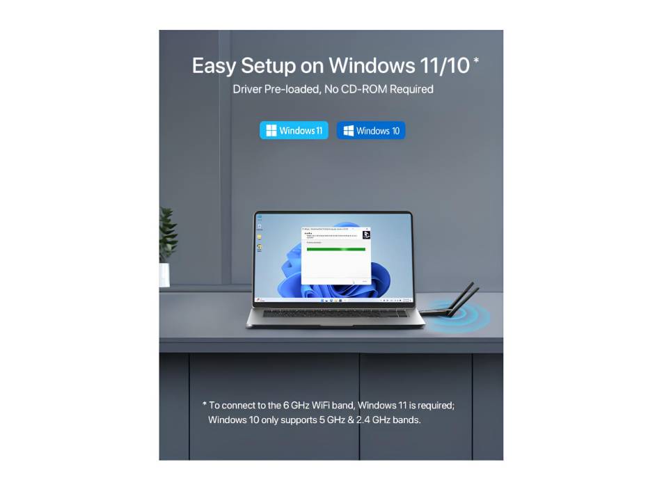 BrosTrend AXE5400 WiFi 6E USB Adapter, Long Range, Tri-Band 6GHz 2402Mbps + 5GHz 2402Mbps + 2.4GHz 574Mbps, for Windows 11/10